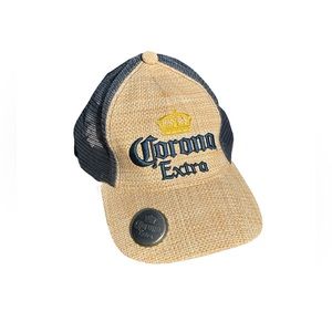 Corona Extra Baseball Cap w/ Built-In Bottle Opener Snapback Hat Blue Mesh Back